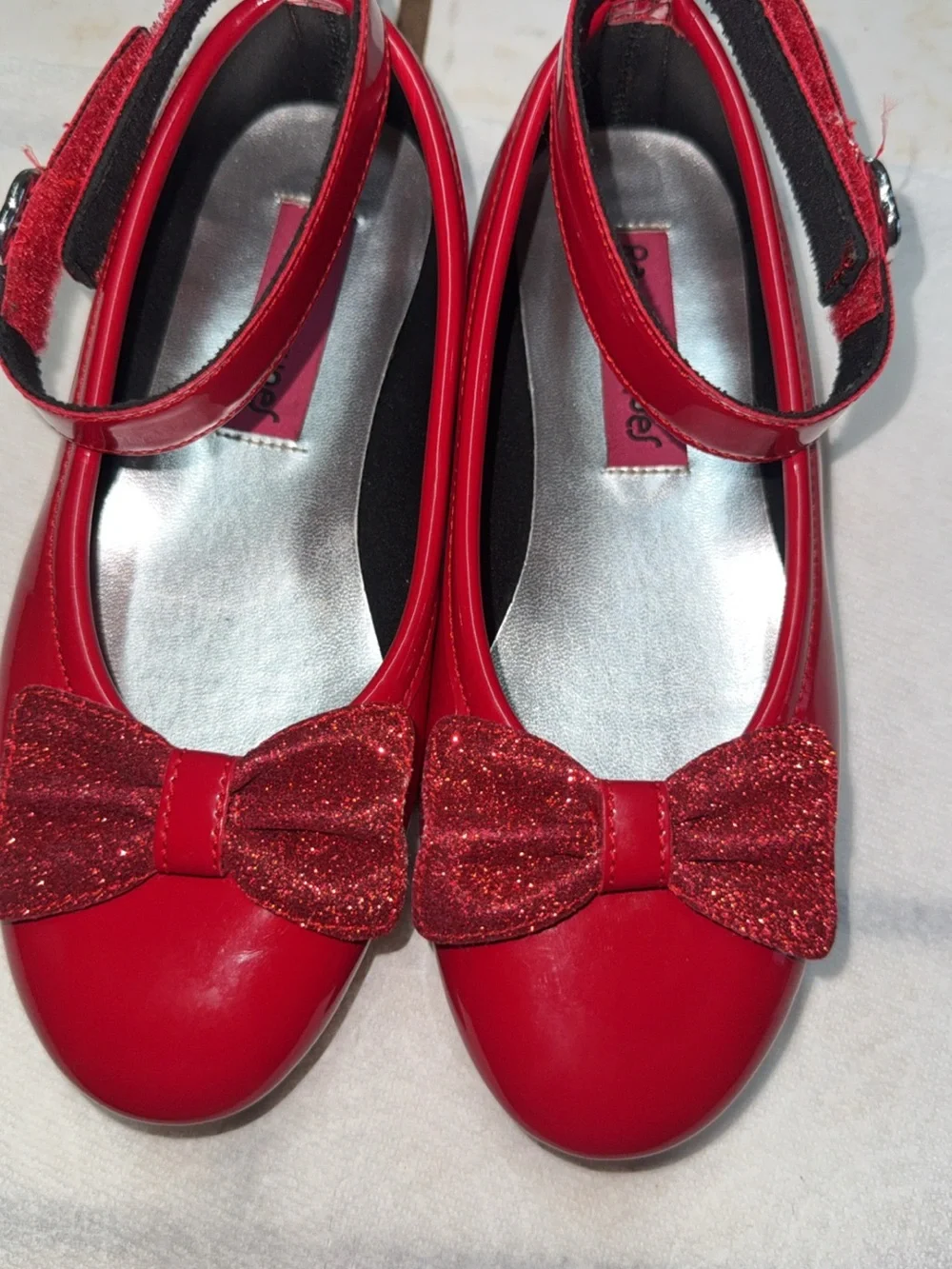Rachel Red Patent Girls' Mary Jane Shoes with Glitter Bow